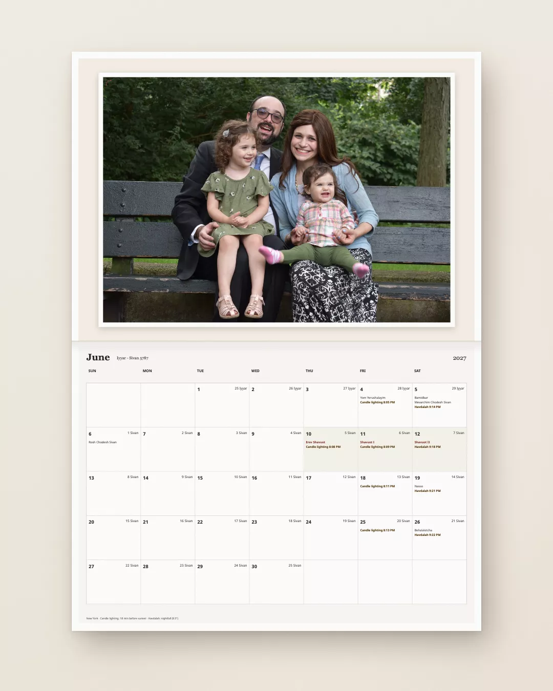 My Custom Jewish Calendar example — 2027 06 framedHero